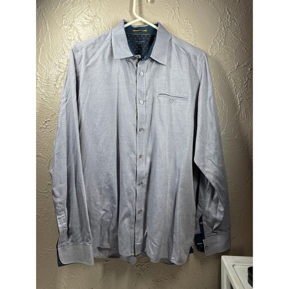 Ted Baker London Mens Shirt Blue 100% Cotton Long Sleeve Button Up Size 6 US 44 - Picture 1 of 4